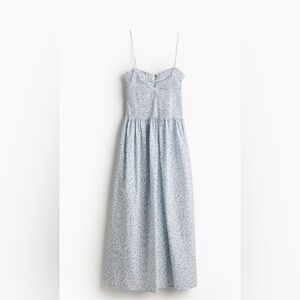 H&M Blue and White Patterned Midi Dress (Size M) 100% Cotton